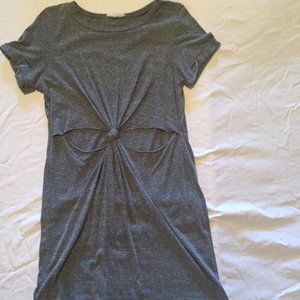 Gray T-shirt Dress with Twist Cut Out